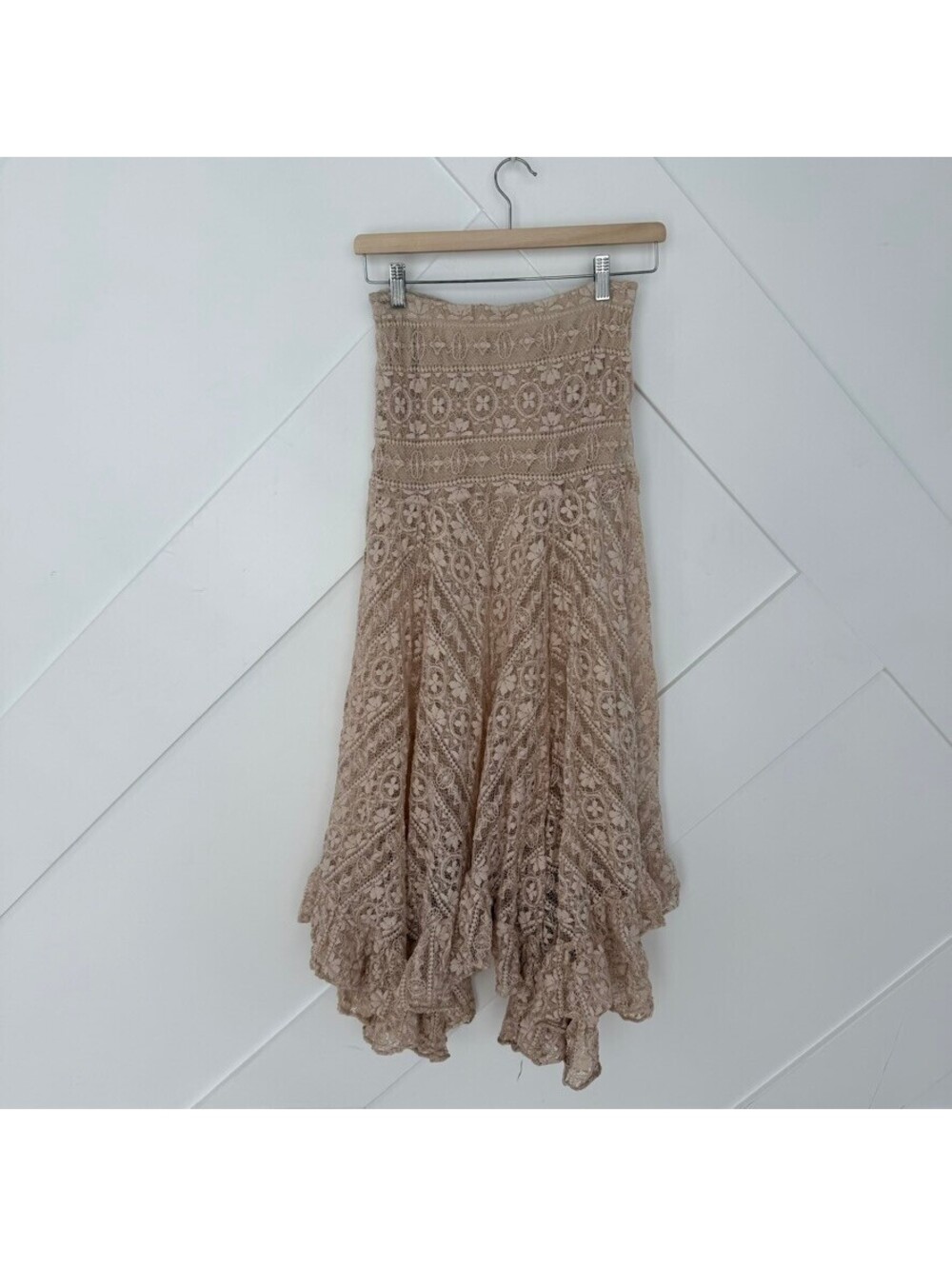 Free People Y2K Beige Lace Midi Skirt Ruffle Pirate Vacation Hem S